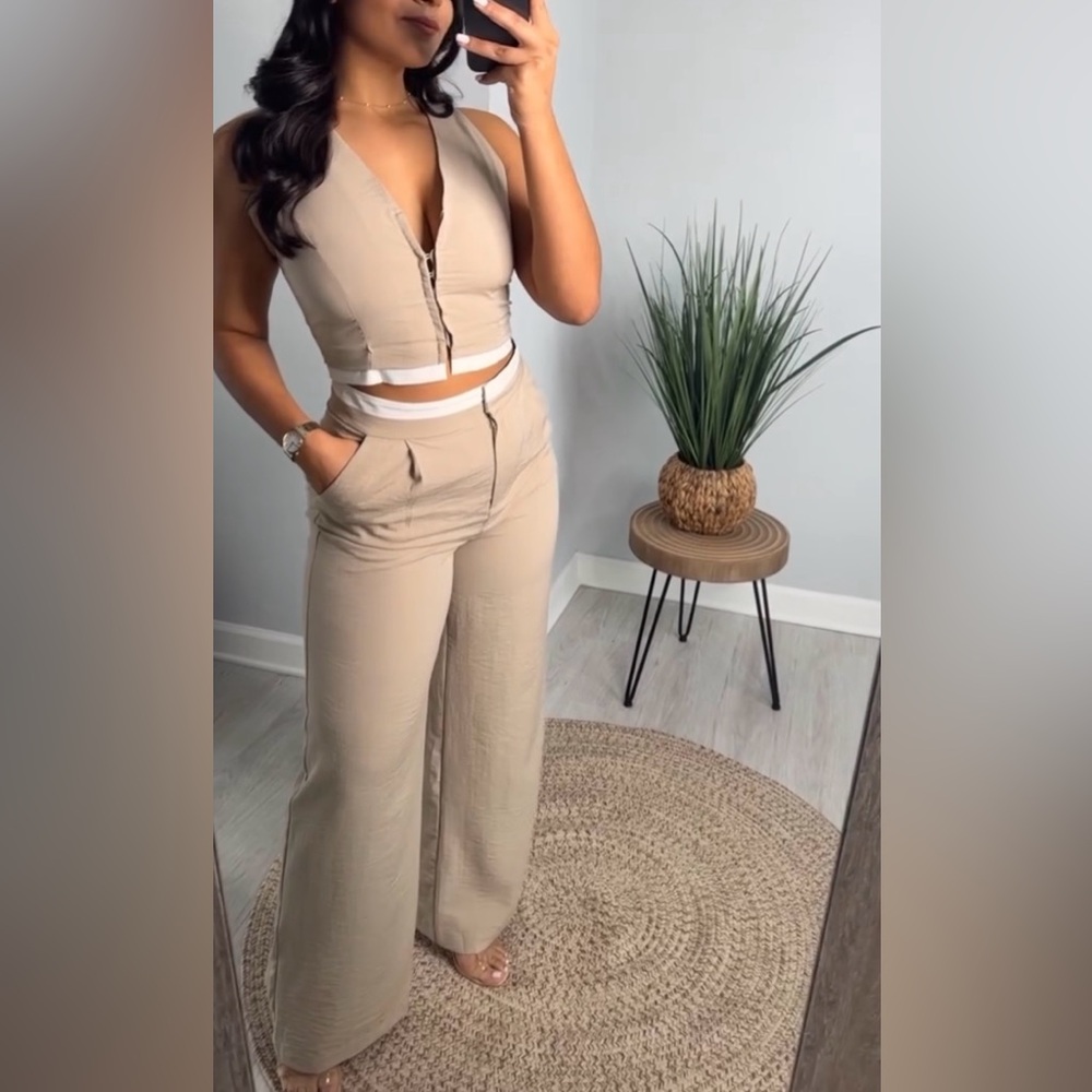 Tan 2 piece pants set